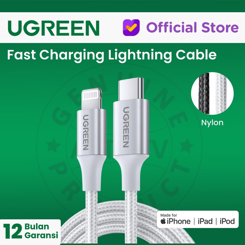 UGREEN Kabel Lightning (MFI) to USB-C Nylon Braided - US304