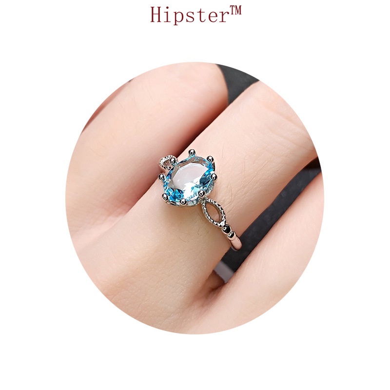 New Graceful and Fashionable with Platinum Blue Crystal Open Ring