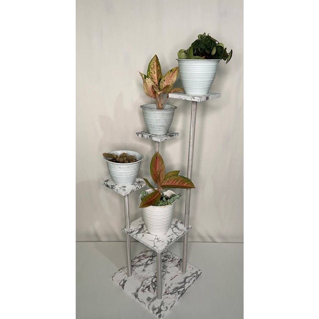 RAK BUNGA MINIMALIS RAK BUNGA SUSUN RAK BUNGA LANTAI TINGKAT 4 BESAR KOTAK MARMER PUTIH ABU