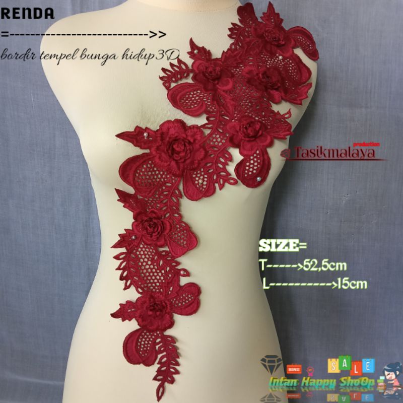 RENDA BORDIR MANUAL TEMPEL BUNGA HIDUP 3D