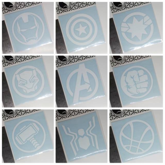 4 buah stiker Avengers Marvel Superheroes Logo Cutting Sticker + Bonus