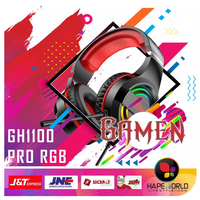 GAMEN GH1100 PRO - RGB HEADSET GAMING - DENGAN LAMPU BERWARNA 100% ORI