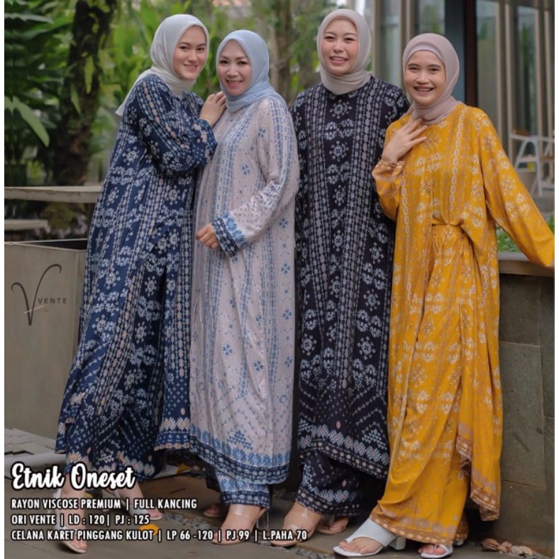 ETNIK ONE SET // SETELAN WANITA JUMBO // RAYON VISCOSE PREMIUM LD 120 // LONG TUNIK KANCING AKTIF //