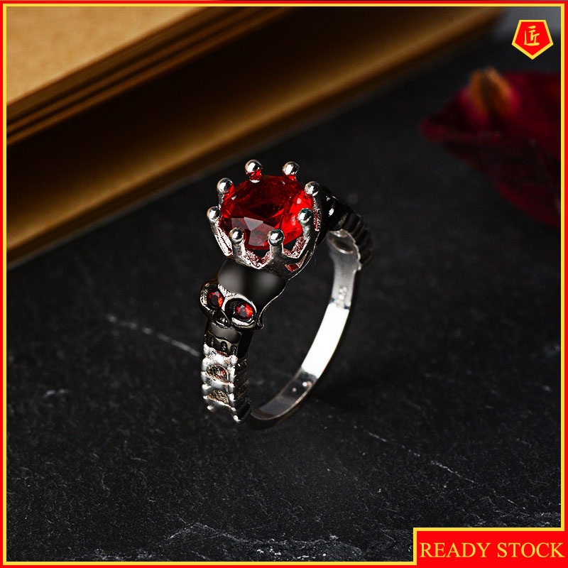 [Ready Stock]Fashion Punk Skull Red Gem Ring Personality