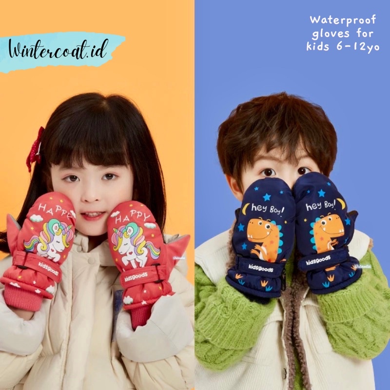 Kids snow gloves waterproof mitten mittens sarung tangan anak anti air ski salju hangat remaja