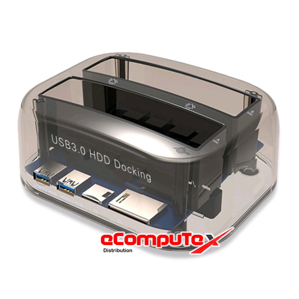 DOCKING HDD DUAL BAY SATA TRANSPARAN 3.0 WITH USB HUB + CARD READER