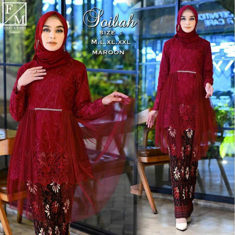 Set Kebaya Soibah Bahan Tulle/Kebaya Wisuda/Kebaya Kondangan/Baju Kebaya/Baju