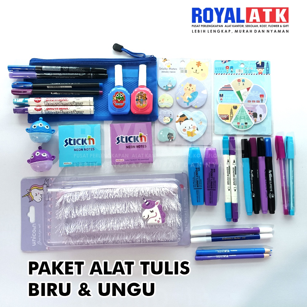 Paket Alat Tulis Biru + Ungu