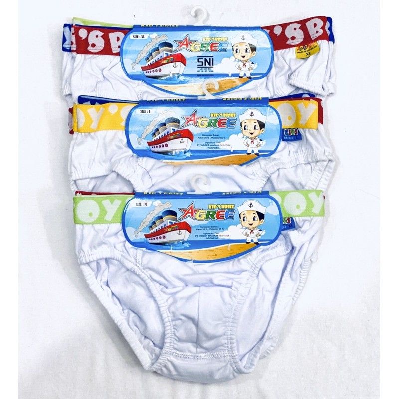 CD | Celana Dalam Anak Cowok / Laki-Laki AGREE KIDS Putih isi 3pcs