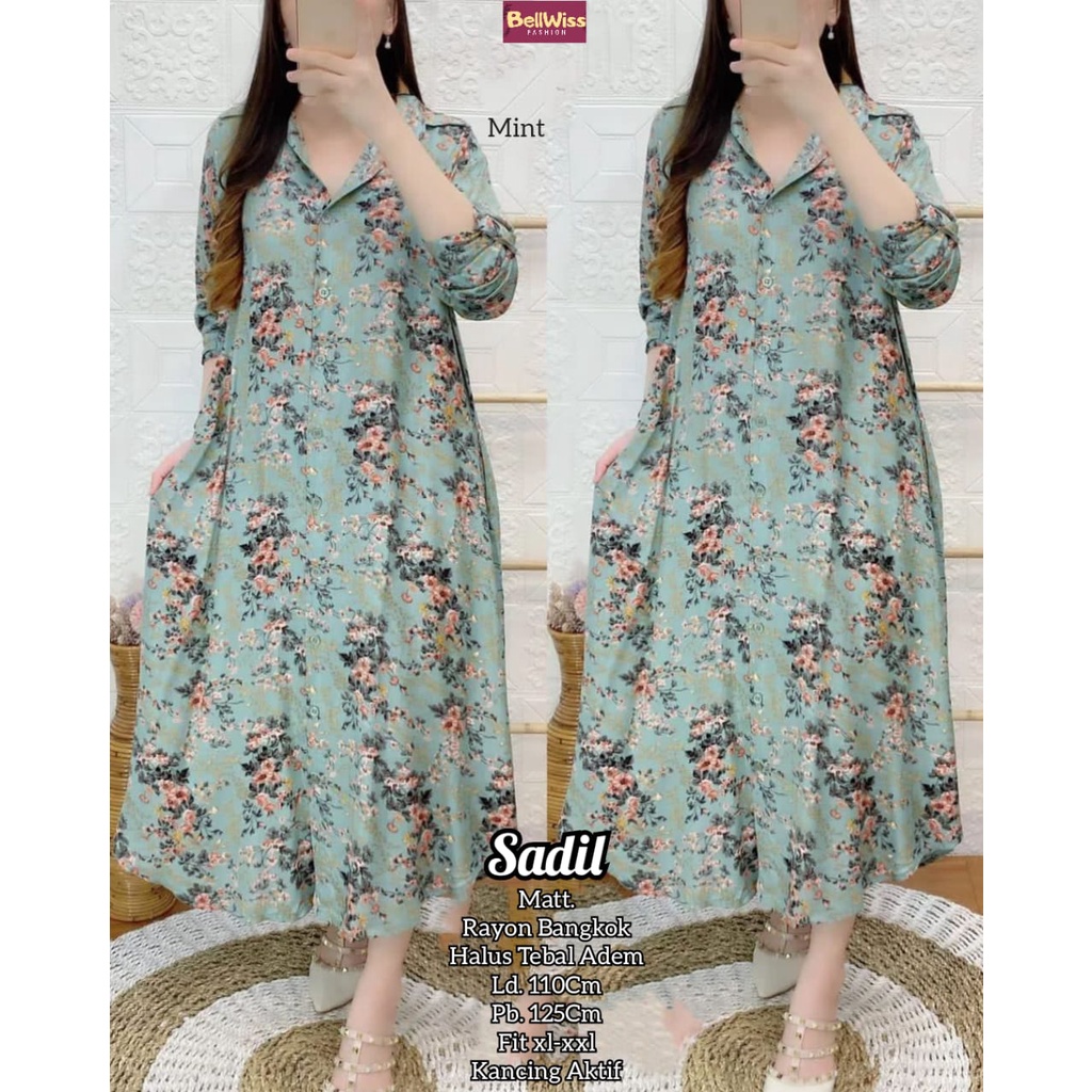 SADIL LONG TUNIK / 8.7 / BAHAN KATUN RAYON HQ / LD 110 CM / PB 127 CM / FIT XL-XXL / FULL KANCING / BELLWIS