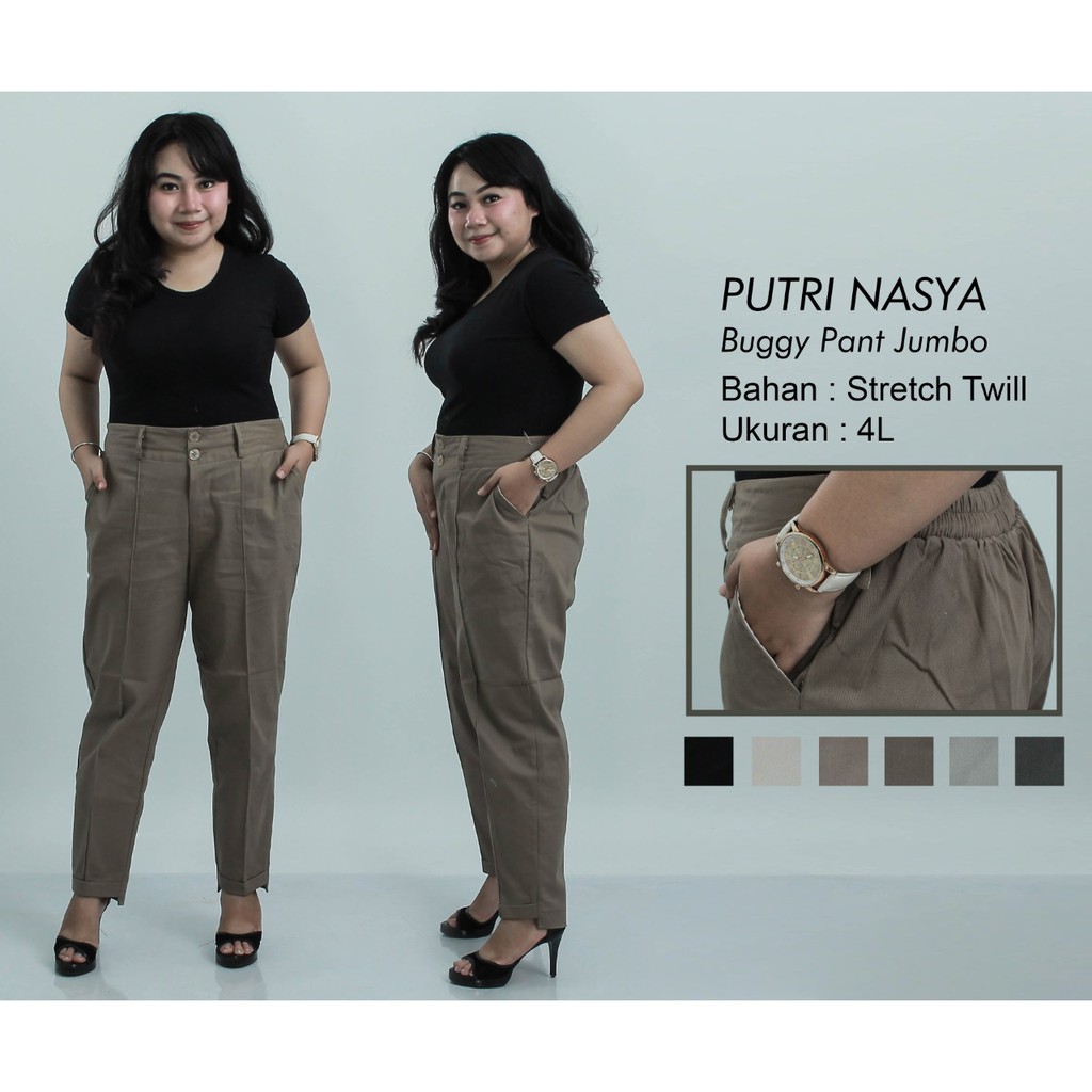 Putri Nasya - Celana Big Size Panjang Ukuran 8L,6L,5L,4L,2L,XL, All Size Warna Cream Moca Capucino Hitam Navy Army Abu Tua Muda