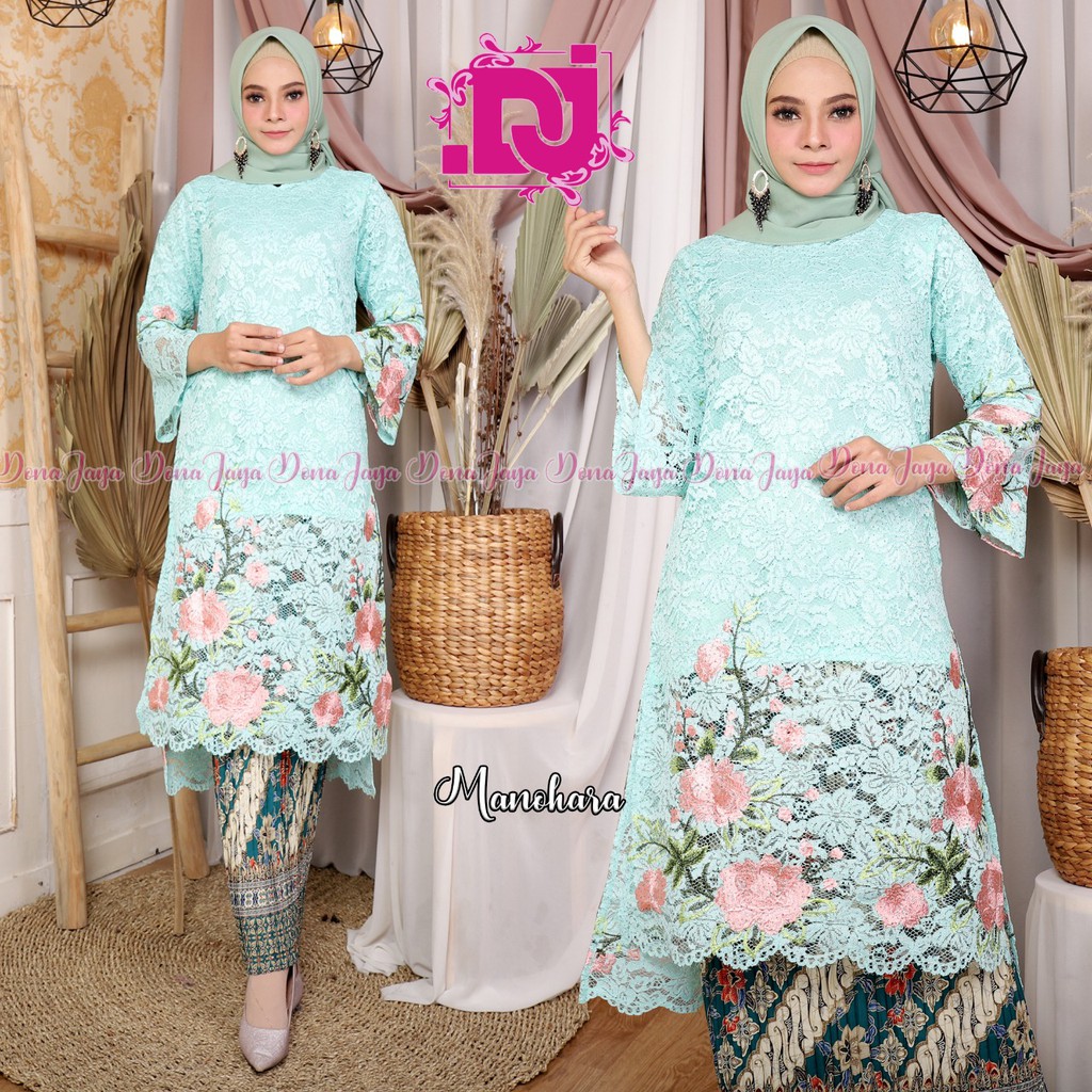 Kebaya Brukat Modern Manohara Setelan Rok Plisket Aneka Warna