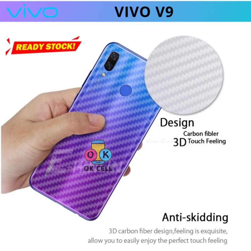 Skin Carbon Fiber Vivo V9 - Garskin Karbon 3D Sticker Anti Gores Belakang Premium