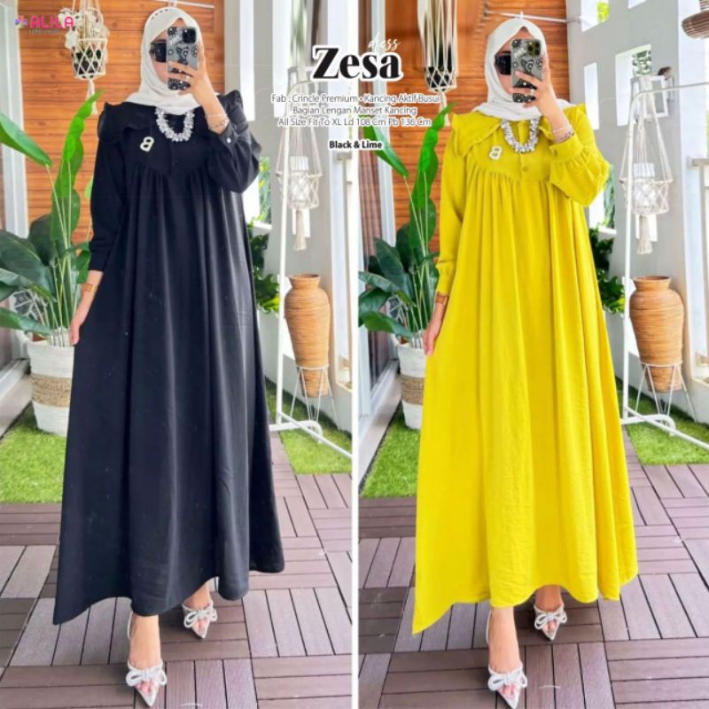 ZESA DRESS BY ALILA / GAMIS POLOS BERBAHAN CRINCLE AIRFLOW PREMIUM QUALITY / MAXI DRESS TERBARU