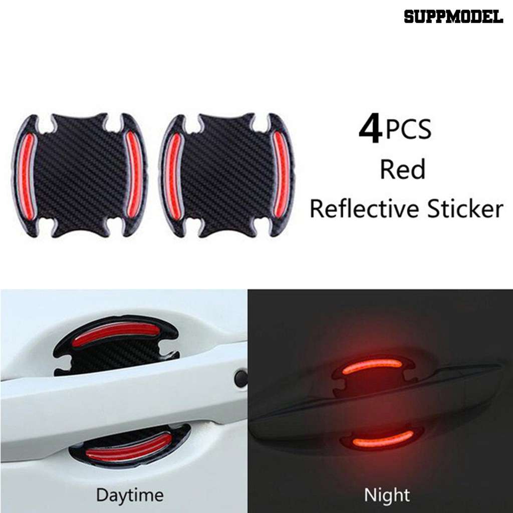 Suppmodel8 4pcs Stiker Strip Reflektif Anti Gores Untuk Handel Pintu Mobil