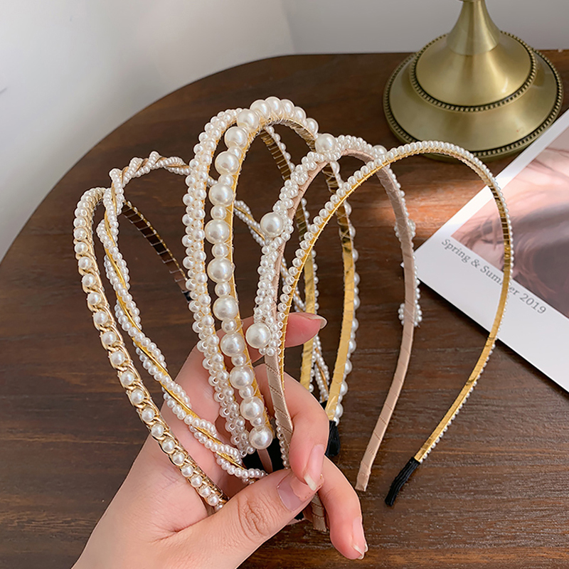 YEEZII Korean Sweet Pearl Headband Simple Elegant Temperament Geometry Hair Band Fashion Women Headdress Hair Accessories