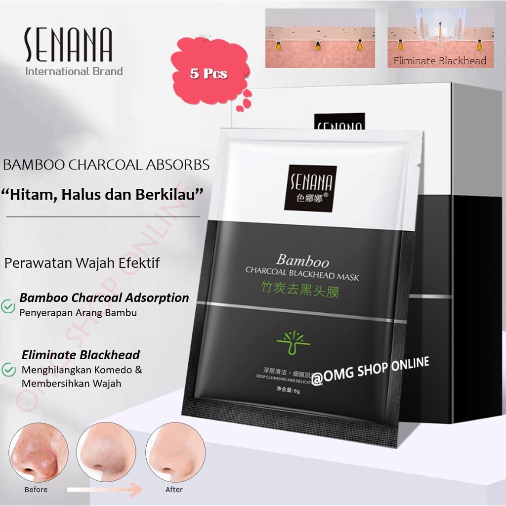 Isi 5 Pcs Masker Komedo Senana Bamboo Charcoal Activated Carbon Blackhead Mask / Masker Wajah Peel Off Jerawat Masker Organik Murah Masker Peel Off Komedo Ampuh Flek Hitam / Masker Wajah Organik Masker Korea Skincare Pemutih Wajah dan Glowing Viral