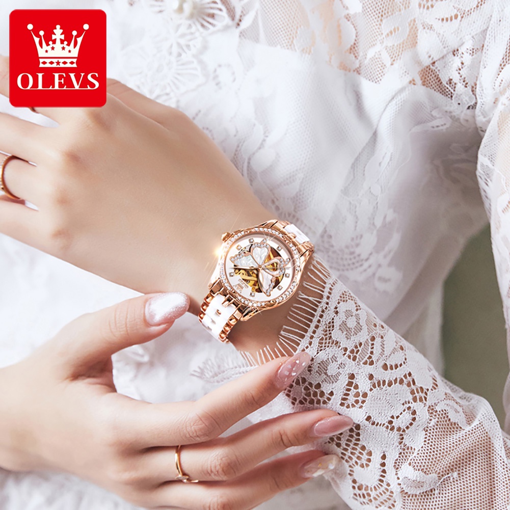 hemat olevs jam tangan mekanik wanita tahan air asli otomatis mekanik mewah elegan kupu dial keramik