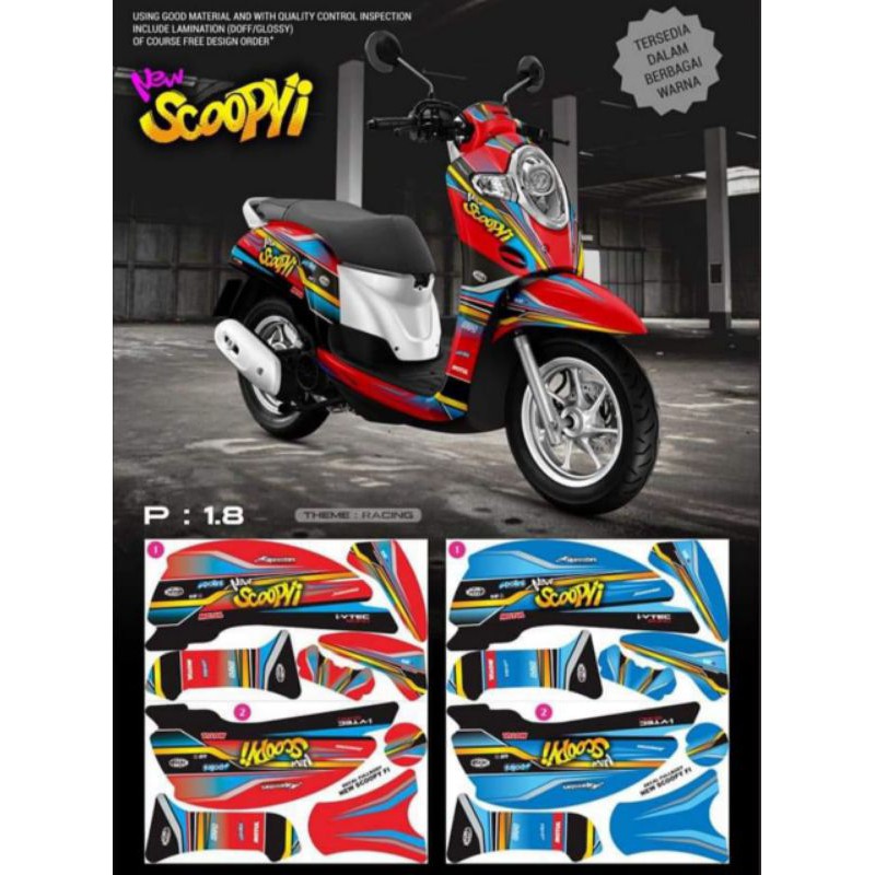 Decal Sticker Scoopy Variasi Pilihan Warna grafis merah dan biru Sticker full body