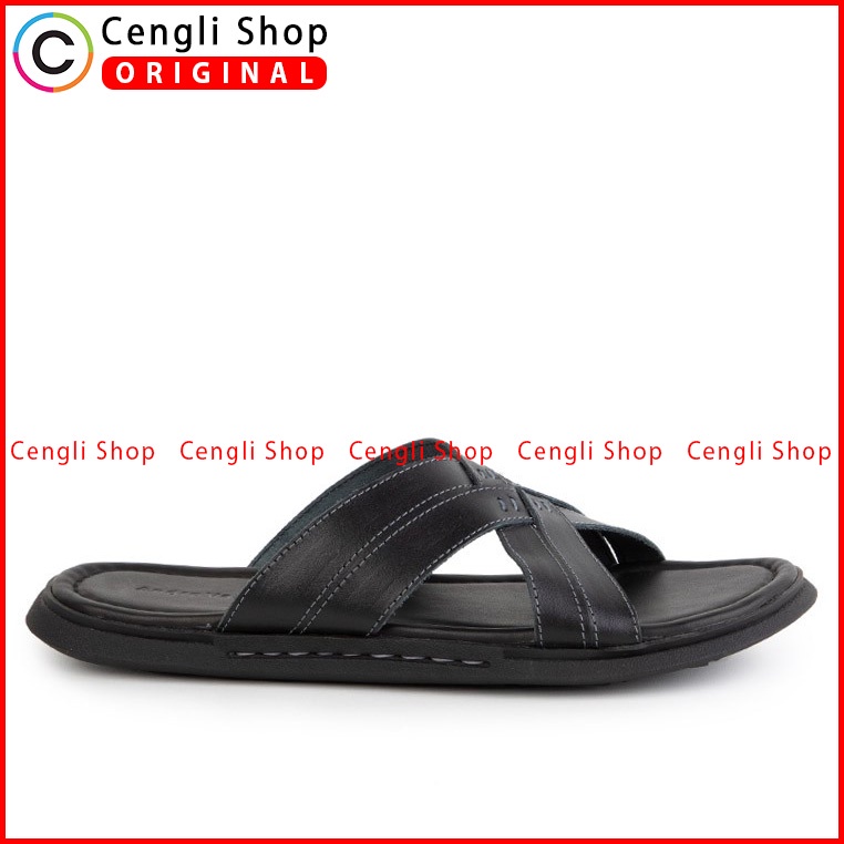 SANDAL SLIDE KULIT ANDRE VALENTINO PRIA ORIGINAL CASUAL HITAM AVM05