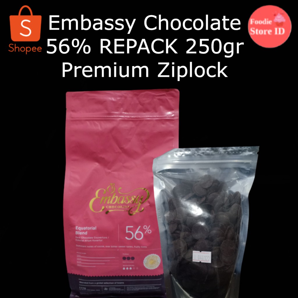

Embassy Chocolate Couverture 56% REPACK 250gr - Embassy Coklat 56% REPACK 250gr Premium Ziplock
