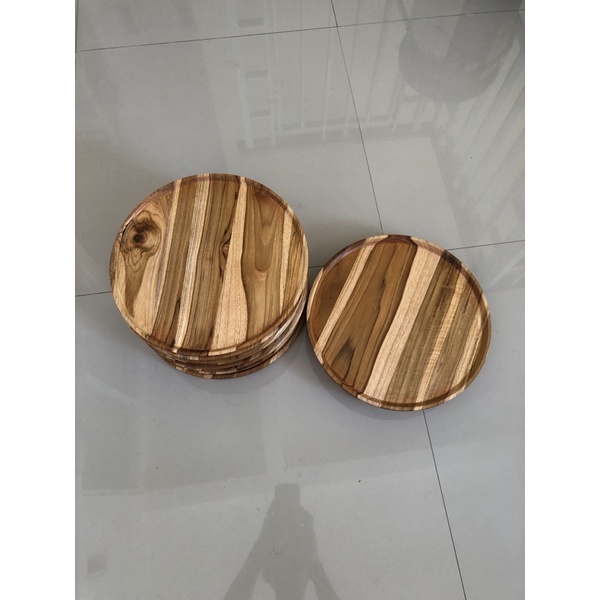 Nampan Kayu 30cm Nampan Baki Wooden Tray Bulat Kayu Mahoni