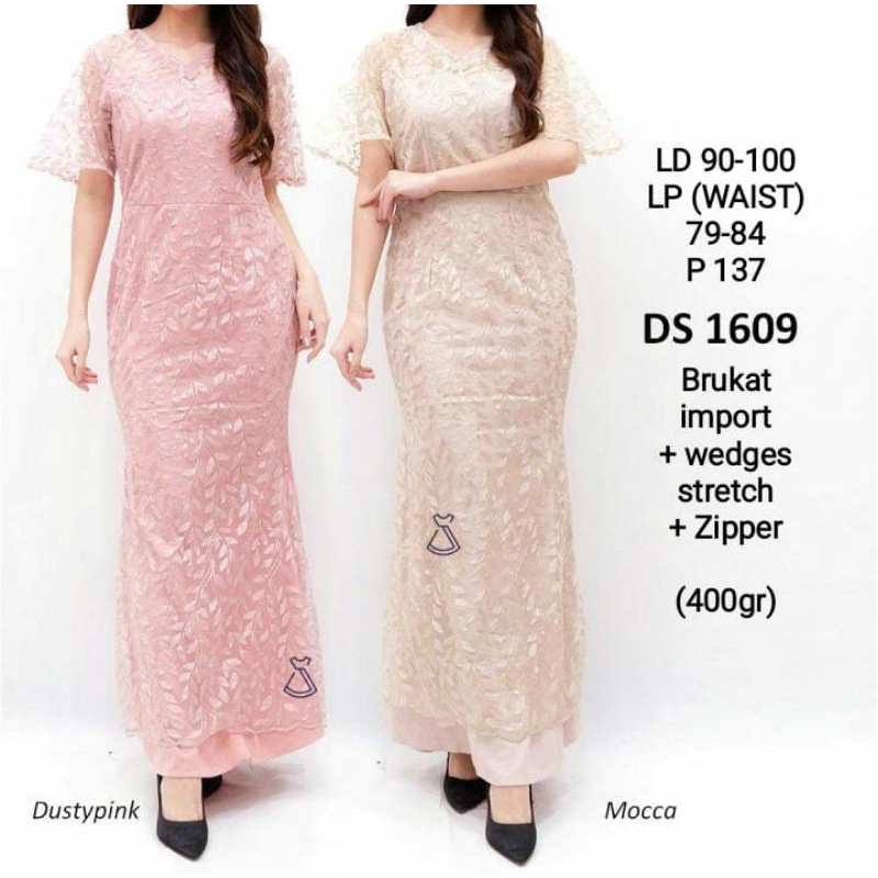 DS1609 MAXI DRESS PESTA LONGDRESS TILE WAFFLE CREPE BRUKAT BROKAT IMPORT PREMIUM MURAH GROSIR REAL