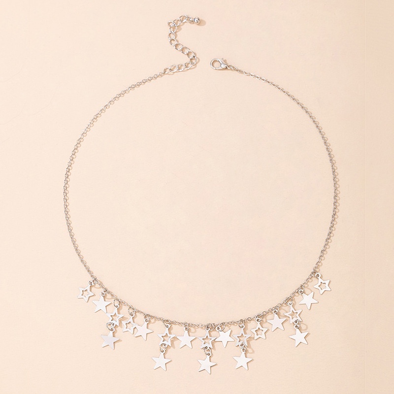Kalung Rantai Dengan Liontin Bintang Hollow Out Warna Silver Untuk Wanita