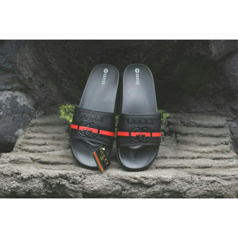 SANDAL SLIDE GUCCI black grande ori pria termurah