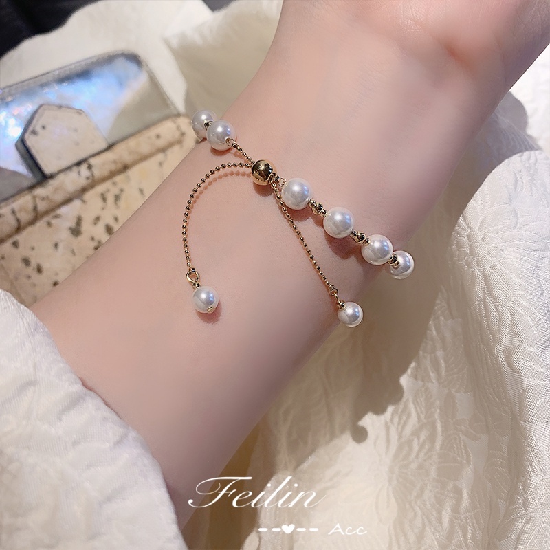 COD❤️Gelang Mutiara Manik-manik Wanita Korean Fashion Bergaya Vintage Bracelet Sederhana Dan Elegan-A.one