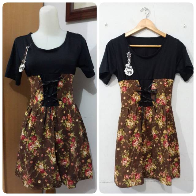 Dress/Terusan kombinasi rok bunga/shabby coklat