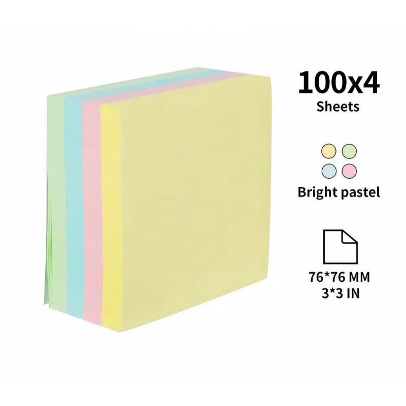 

Memo tempel Sticky Notes Note Pad 3''x3" 4 Warna 100 sheet perekat kuat dan tahan lama