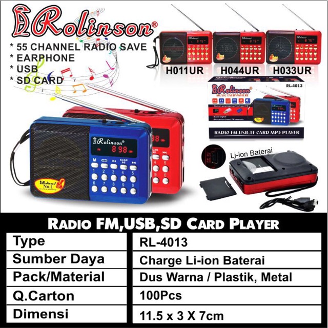 Speaker Radio Mini Portable Rolinson RL-4013 USB Mp3 TF Card Original