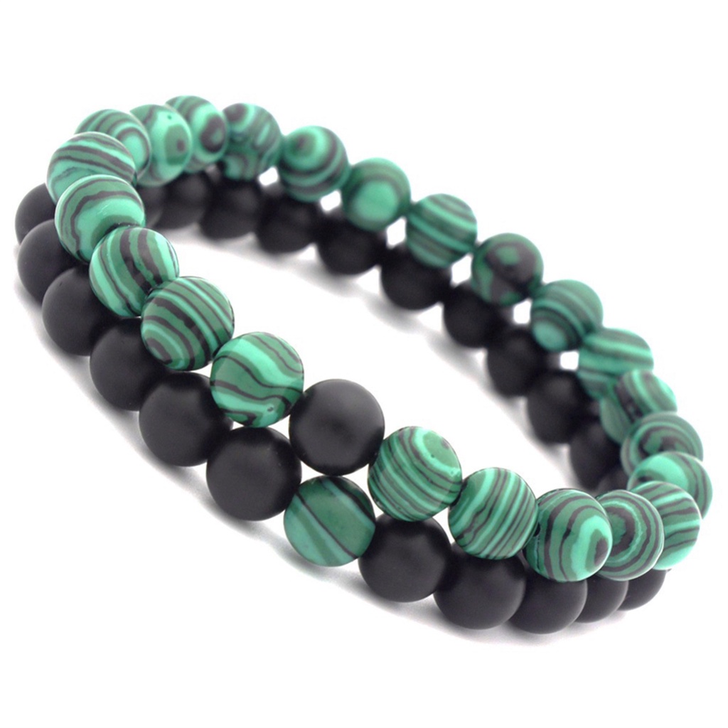 Hu Hu Hu Hu Hu Alat Bantu Pasang Kacamata♡ 1 / 2Pcs Gelang Manik-Manik Batu Malachite Imitasi Diameter 8mm Elastis Untuk Unisex