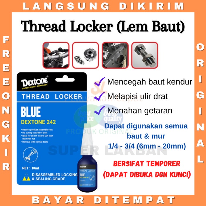 Dextone Blue Thread Locker 242 Biru Temporer Lem Baut &amp; Mur Mencegah Getaran Anti Karat