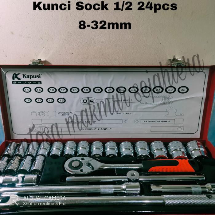 Kunci Shock / Kunci Sock Set 24 Pcs 1/2 Inch 6Pt Kunci Sok 24Pcs 8-32Mm Sock Besar K