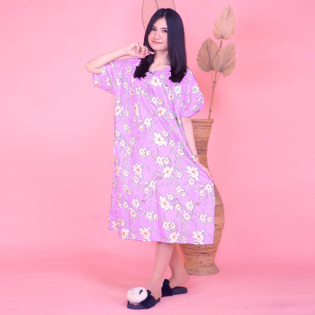 Daster JUMBO XXL Batik, Motif Acak / Campur, Leher Kancing Bumil Busui , Batik Warna-DJ Kembang Pink