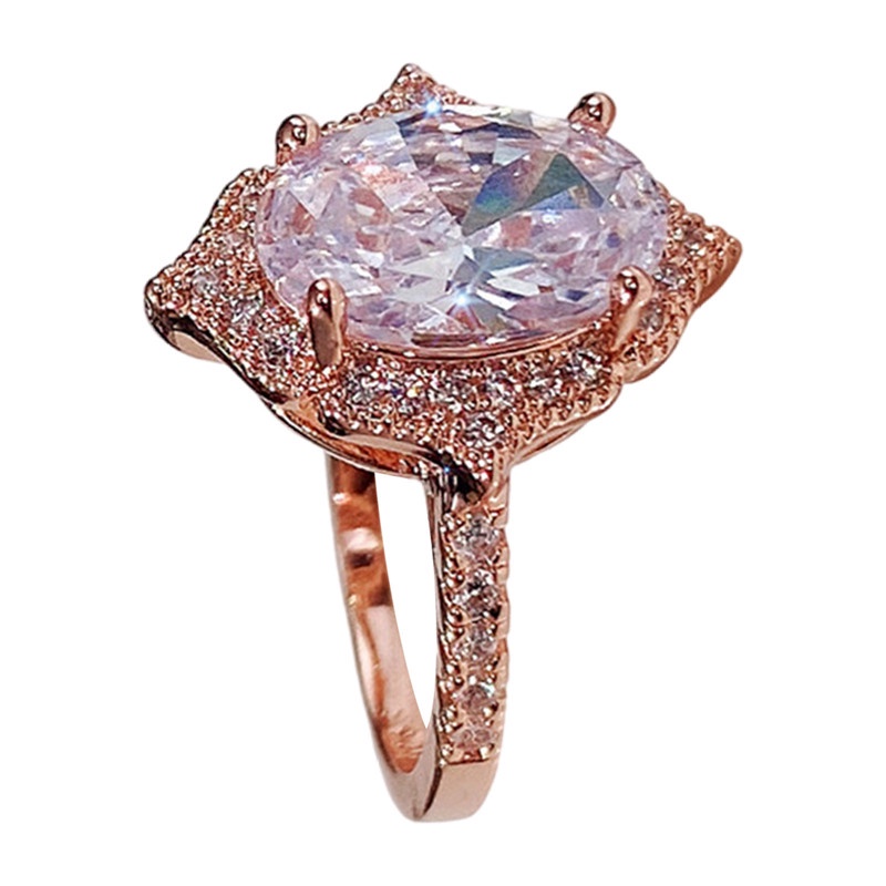 Cincin Wanita Warna Rose Gold Hias Cubic Zirconia Bentuk Oval Gaya Romantis Untuk Pertunangan / Pernikahan