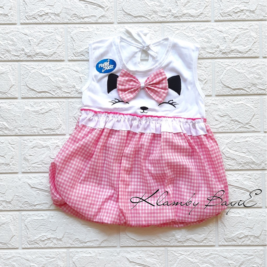 PLANET KIDZ Dress Rok Balon Bayi 0-6 bulan Motif Kotak / Baju Anak Bayi Perempuan Murah Lucu Bagus-Pink Muda