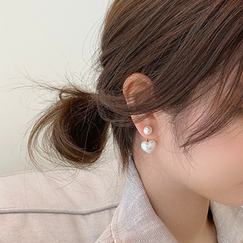 Anting Tusuk Silver S925 Ala Korea Bentuk Hati Aksen Mutiara Untuk Hadiah Wanita