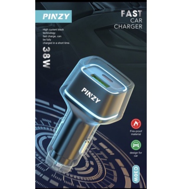 Saver Mobil PINZY C30W Fast Car CHARGER PD20W + QC18 38W Kabel Micro - Cahrger  mobil