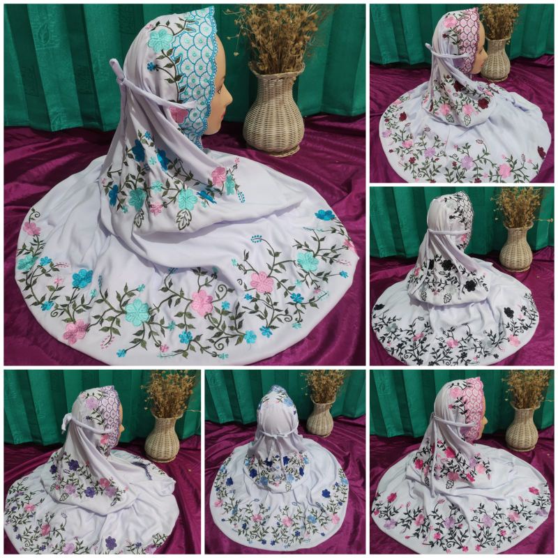 MUKENA WARNA BORDIR TERUSAN BUNGA JASMIN MUKENA TERUSAN KUDUS MUKENA LAJURAN