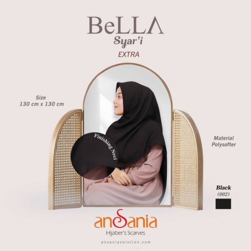 Bella Square Jumbo Syari 130 X 130 by Ansania Suare Hijab-Hitam