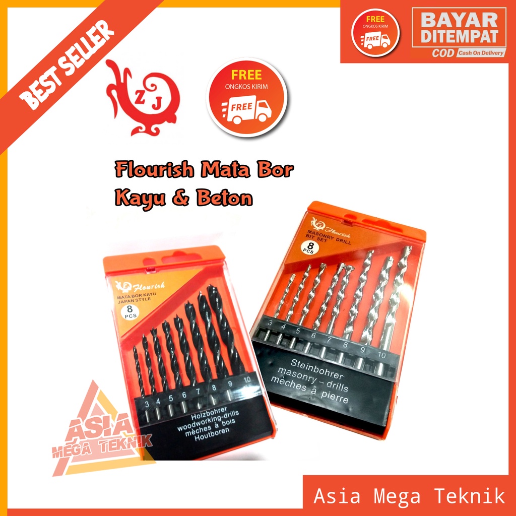 Jual Promo Paket Mata Bor Kayu Dan Beton 8PCS 3 -10MM AUGER BIT Yukido 8PCS  3 -10MM Wood Drill COD | Shopee Indonesia