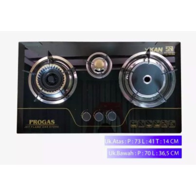[ Progas  ] Kompor Gas Kaca / Tanam Progas 3 Tungku - Mix Infrared (Gas - Bara)