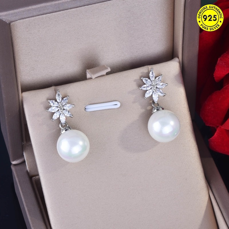 Set Anting Tusuk + Kalung Dengan Liontin Mutiara Kerang Untuk Wanita