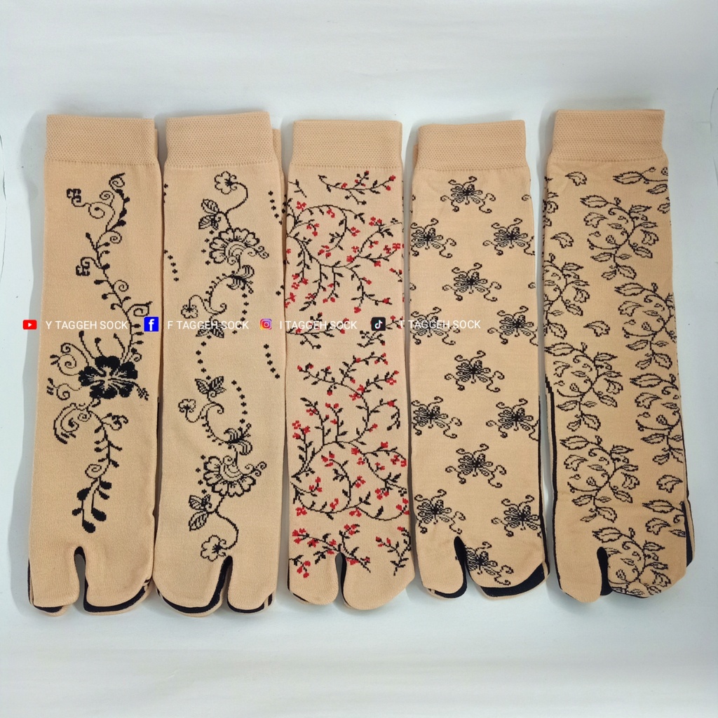 KAOS KAKI JEMPOL MOTIF BUNGA/HENNA UKURAN SEBETIS TELAPAK HITAM/ KAOS KAKI MUSLIMAH