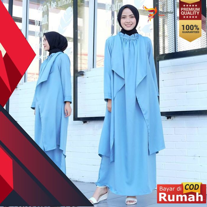 FASHION WANITA MUSLIMAH  BAJU PAKAIAN GAMIS LONGDRESS MIKOLA DRESS 2IN1