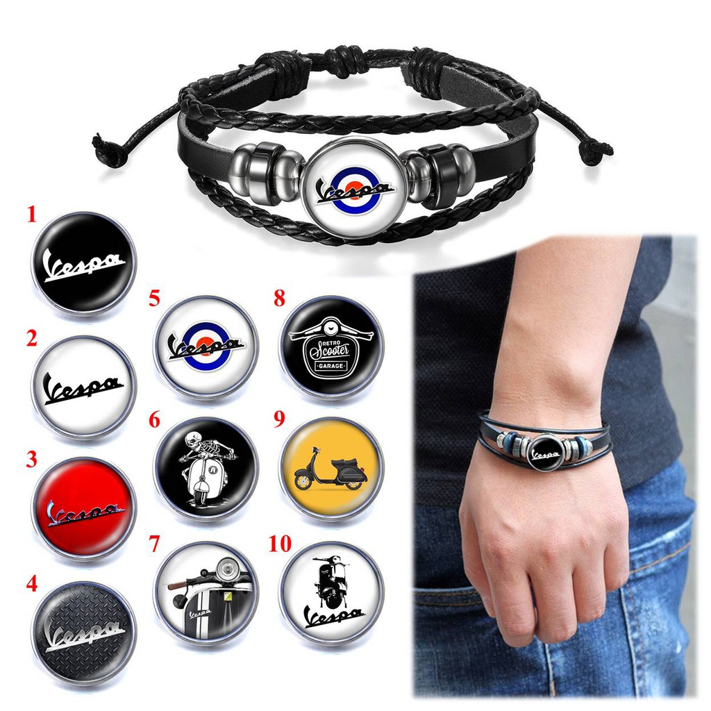 GELANG CUSTOM TEMA LOGO CLUB VESPA PECINTA OTOMOTIF SCOOTER KOMUNITAS MOTOR KULIT MULTILAYER