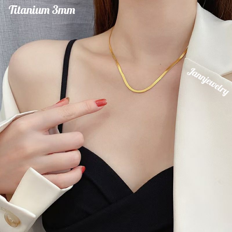 kalung fashion titanium anti karat tidak alergi 3mm